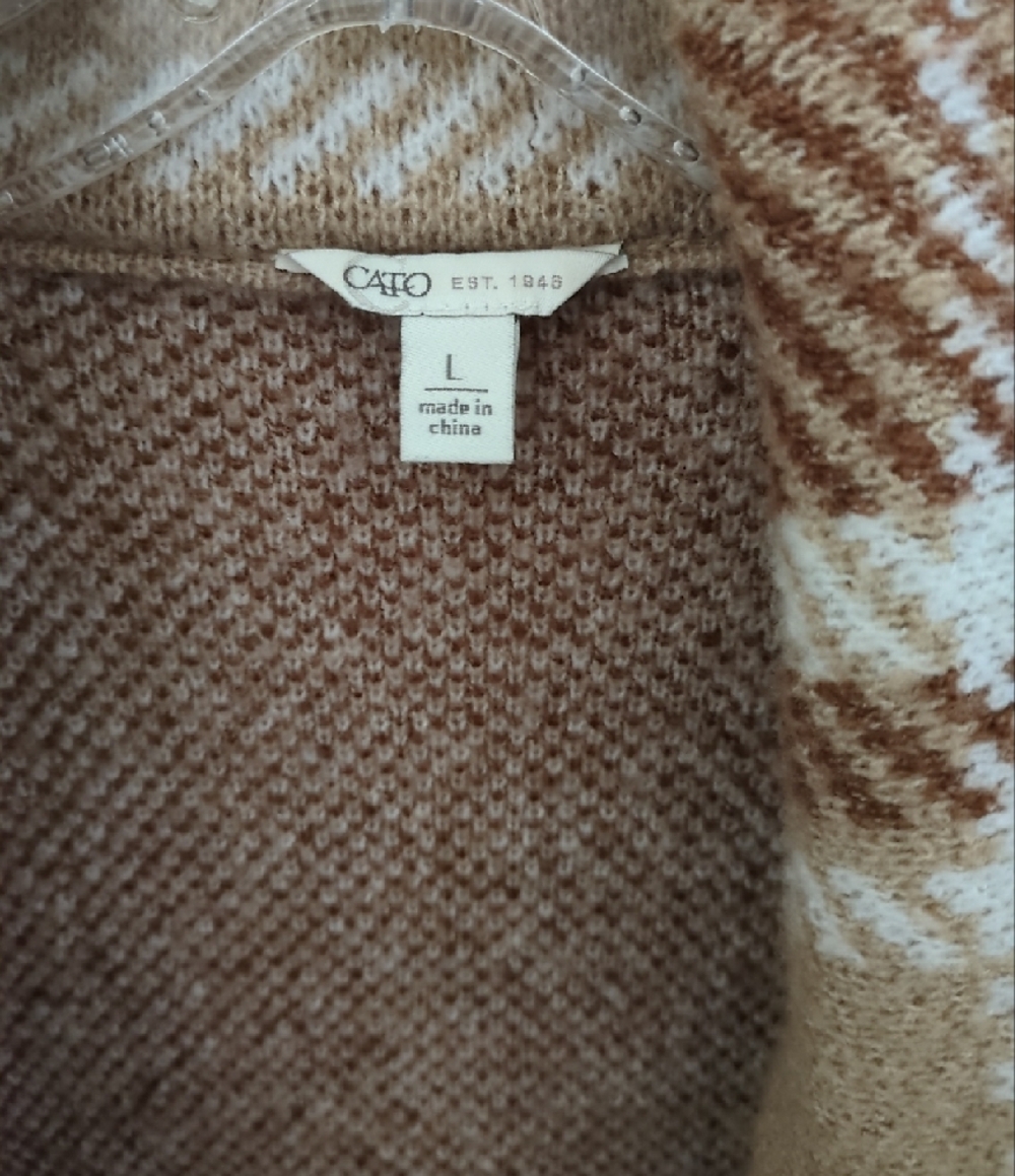 Cato Cozy Plaid Open Longline Cardigan - Camel & Cream - Picture 4 of 7